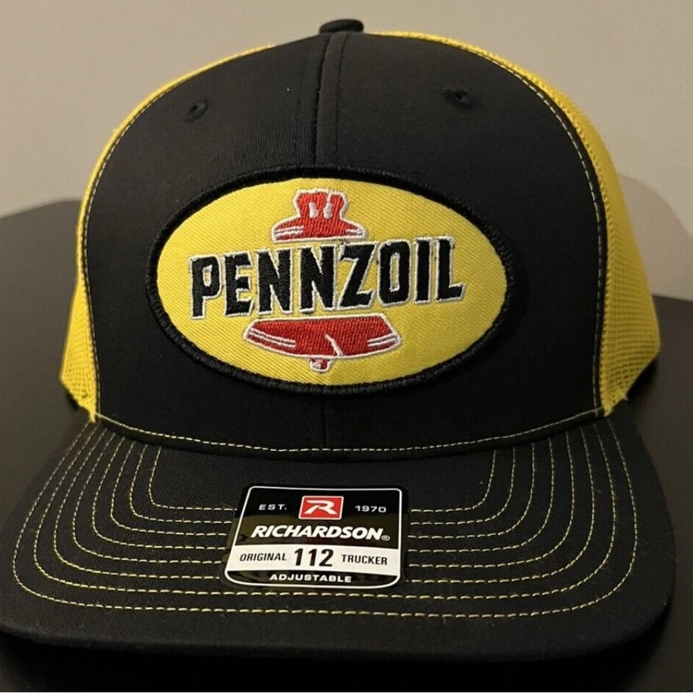Pennzoil Motor Oil Richardson 112 SnapBack Trucker Hat Black and Yellow